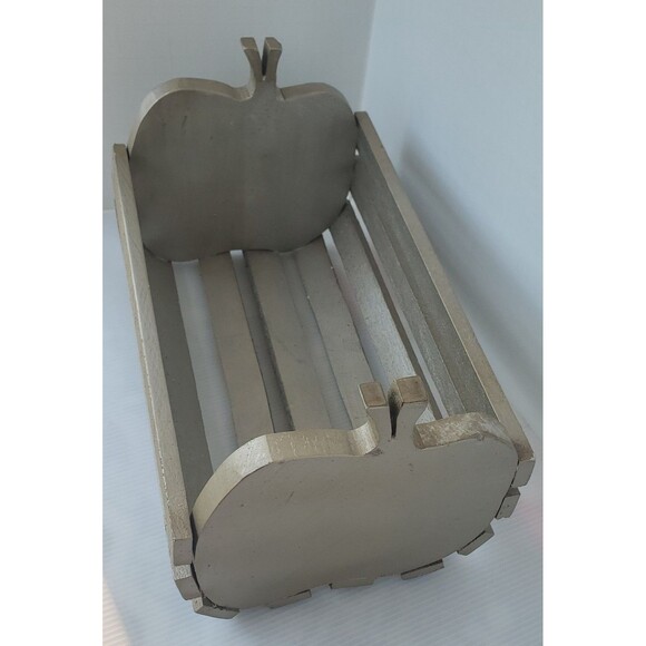 Wooden Apple Basket Magazine Holder Slatted Book Bin Cottage Fall Farm Decor 13" - Picture 6 of 9